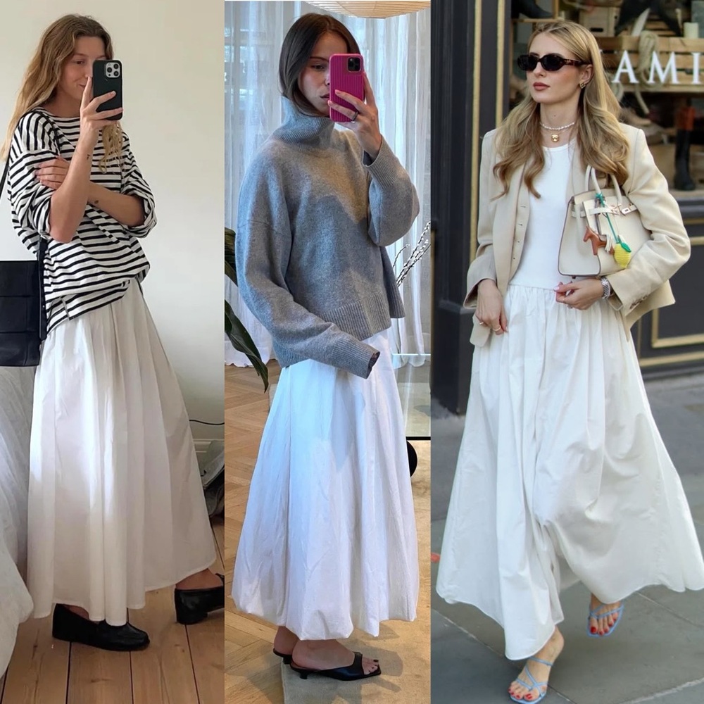 WEWOREWHAT Drop Waist Maxi Skirt White Cotton Poplin Smocked Back Size Small NWT - Picture 3 of 14